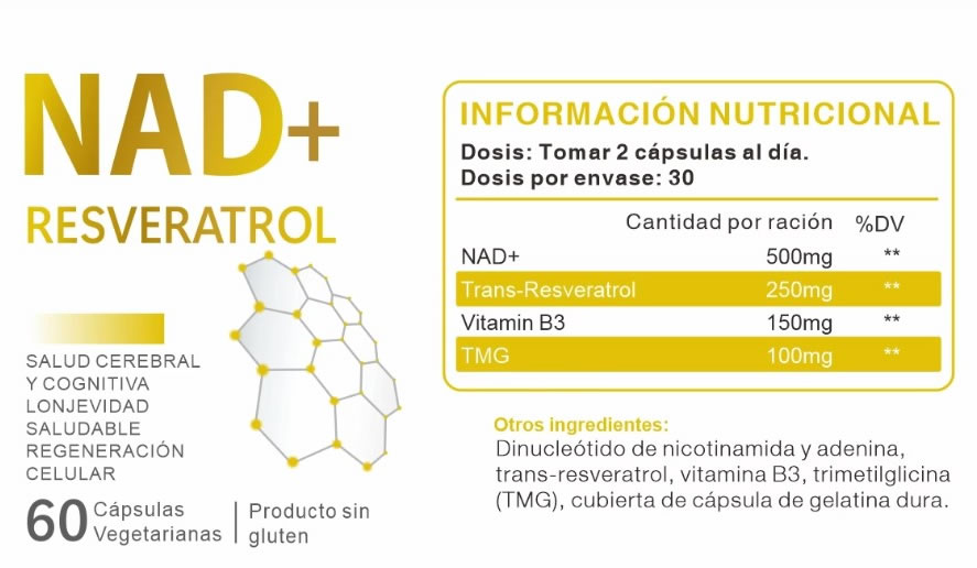 nad+ 500mg con resveratrol 60vcaps